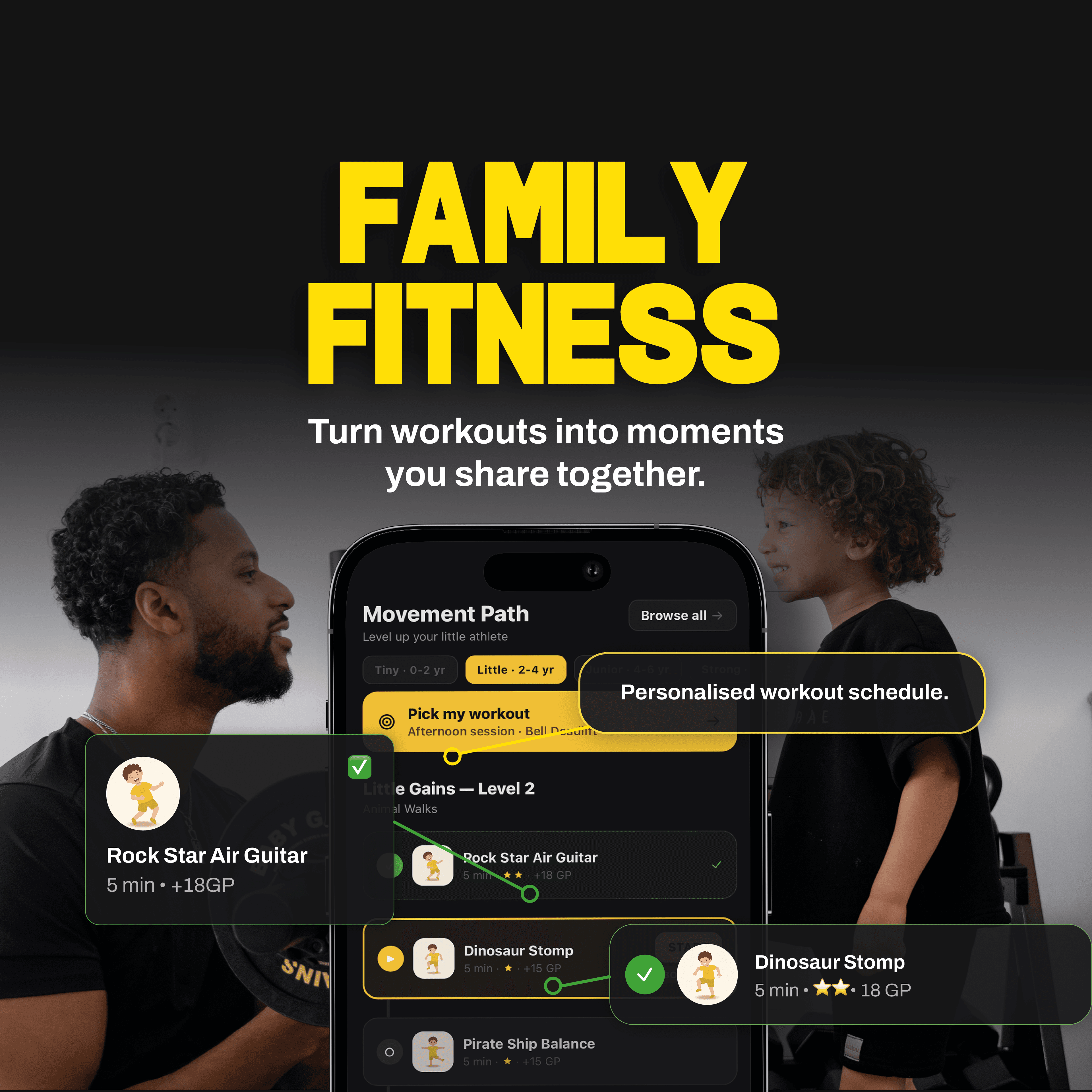 BabyGains Play — family fitness, every kid covered