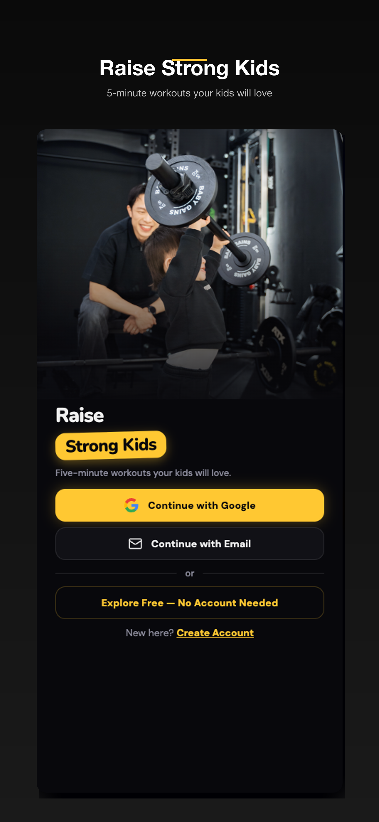BabyGains Play welcome screen on a phone