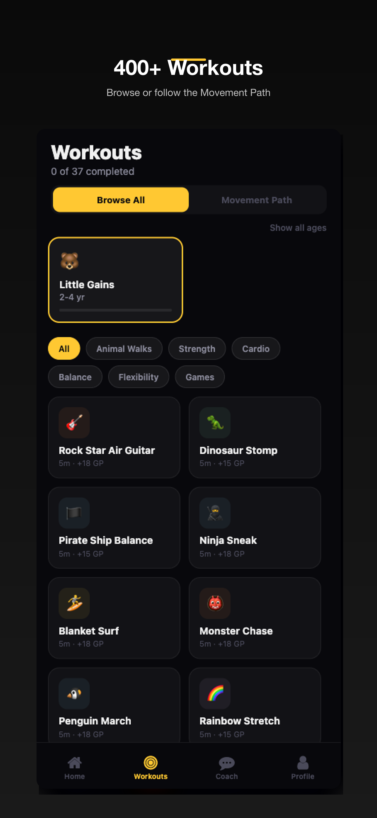 Routine browser inside the workout tab